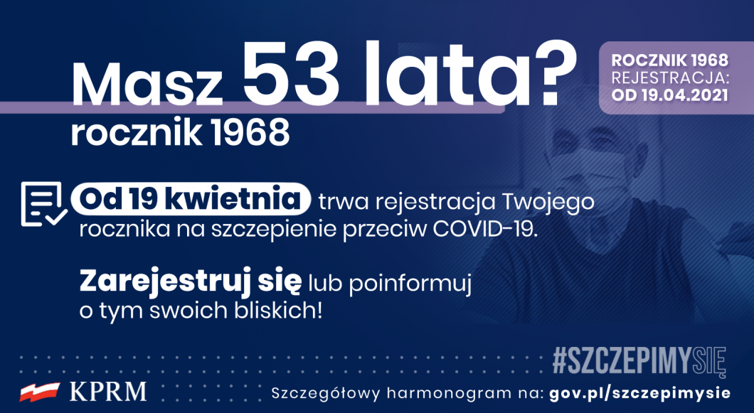 W poniedziałek ruszyła rejestracja na szczepienia przeciw COVID-19 dla rocznika 1968